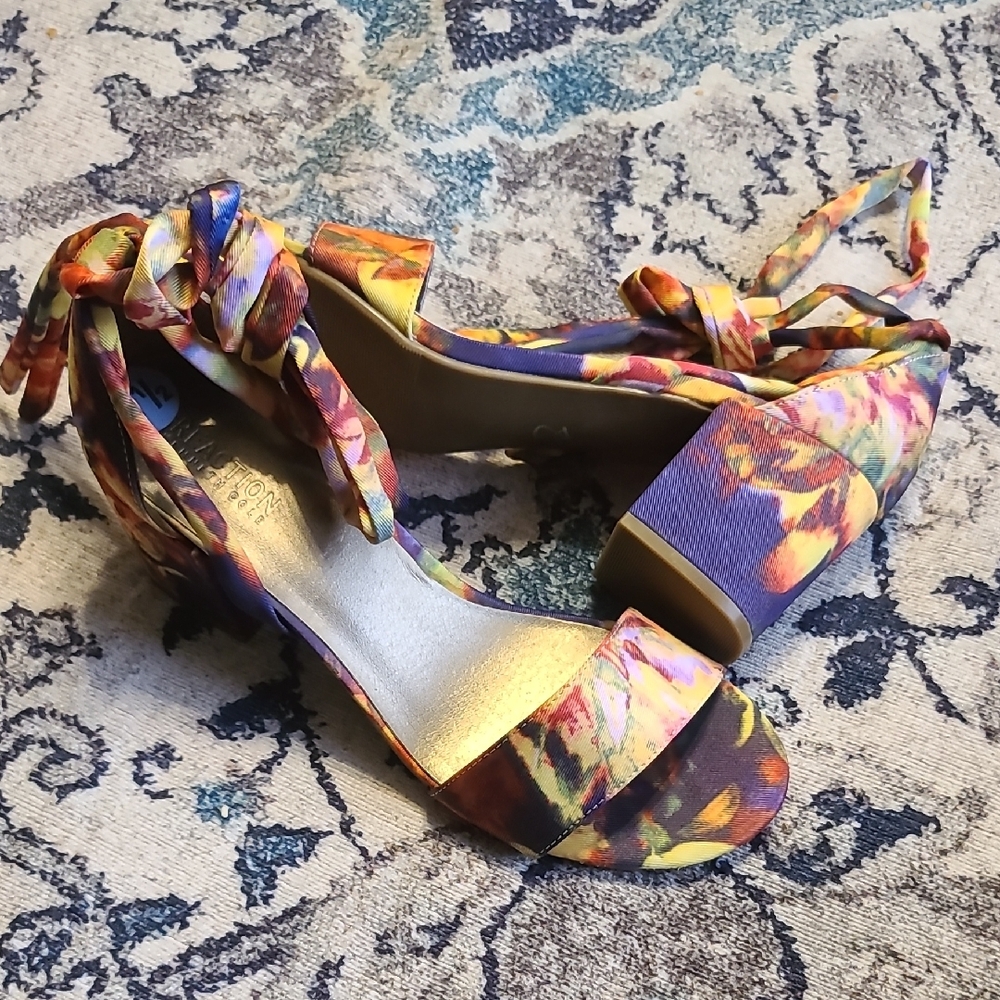 Reaction Kenneth Cole Purple and Yellow Heels with Chunky Block Heel